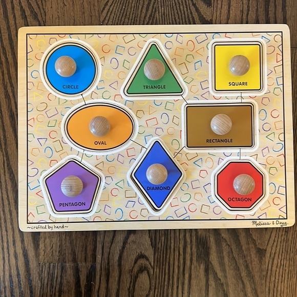 Melissa & Doug Shape Sorting Cube and Jumbo Wooden Geometric Shapes Puzzle - Picture 13 of 16